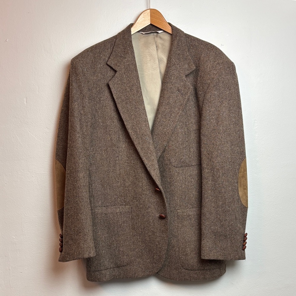 VTG Hunt Club Men’s 42S Brown Herringbone Tweed Blazer Wool USA Collegiate‎